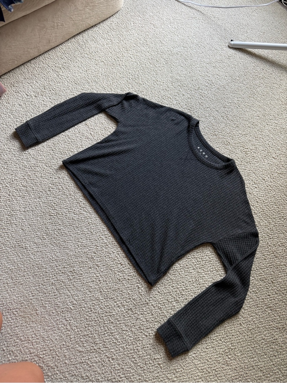 Women’s Aeropostale Cropped Waffle-Knit Long Sleeve Top